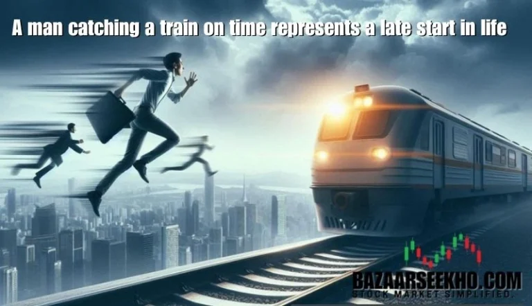 A man catching a train on time represents a late start in life